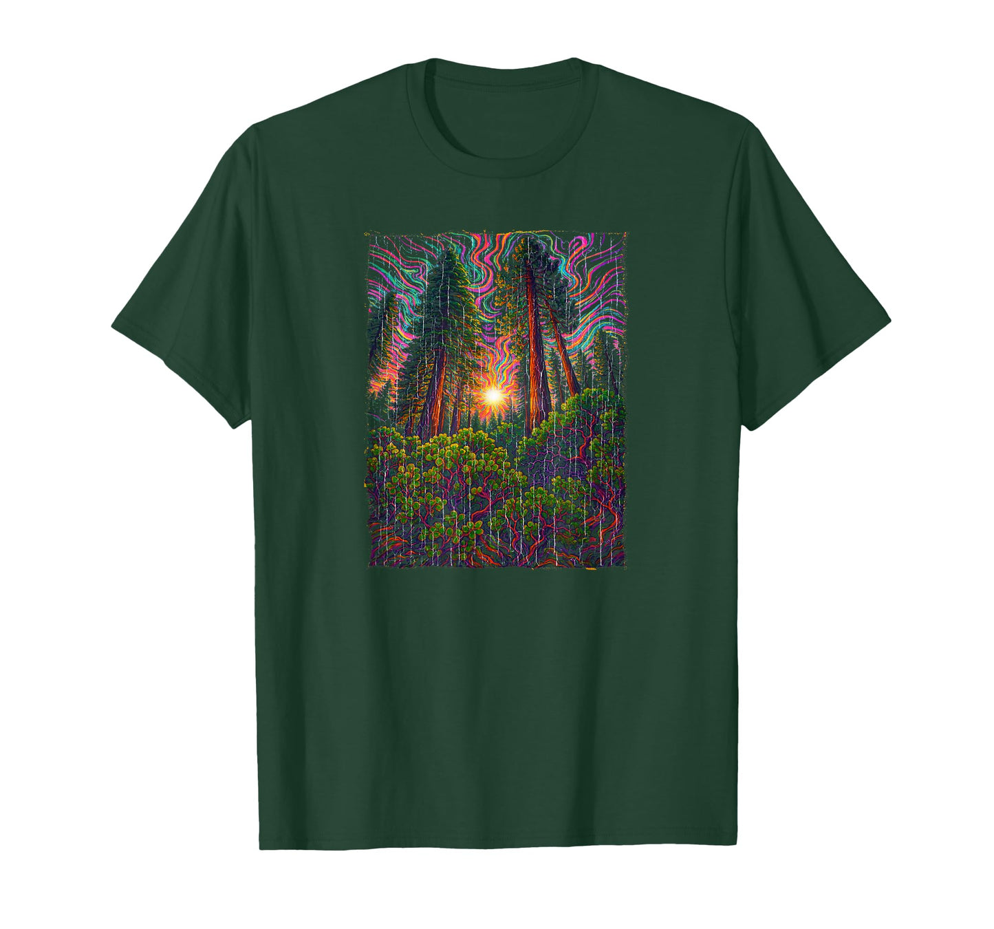 Psychedelic Forest Light and Nature Energy Design T-Shirt