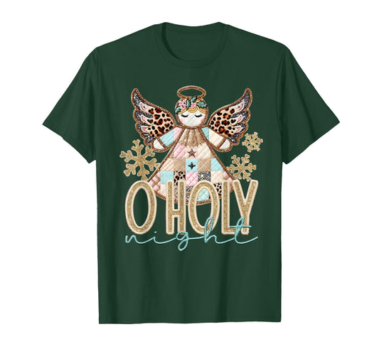 O Holy Night Patchwork Angel Christian Jesus Christmas Xmas T-Shirt
