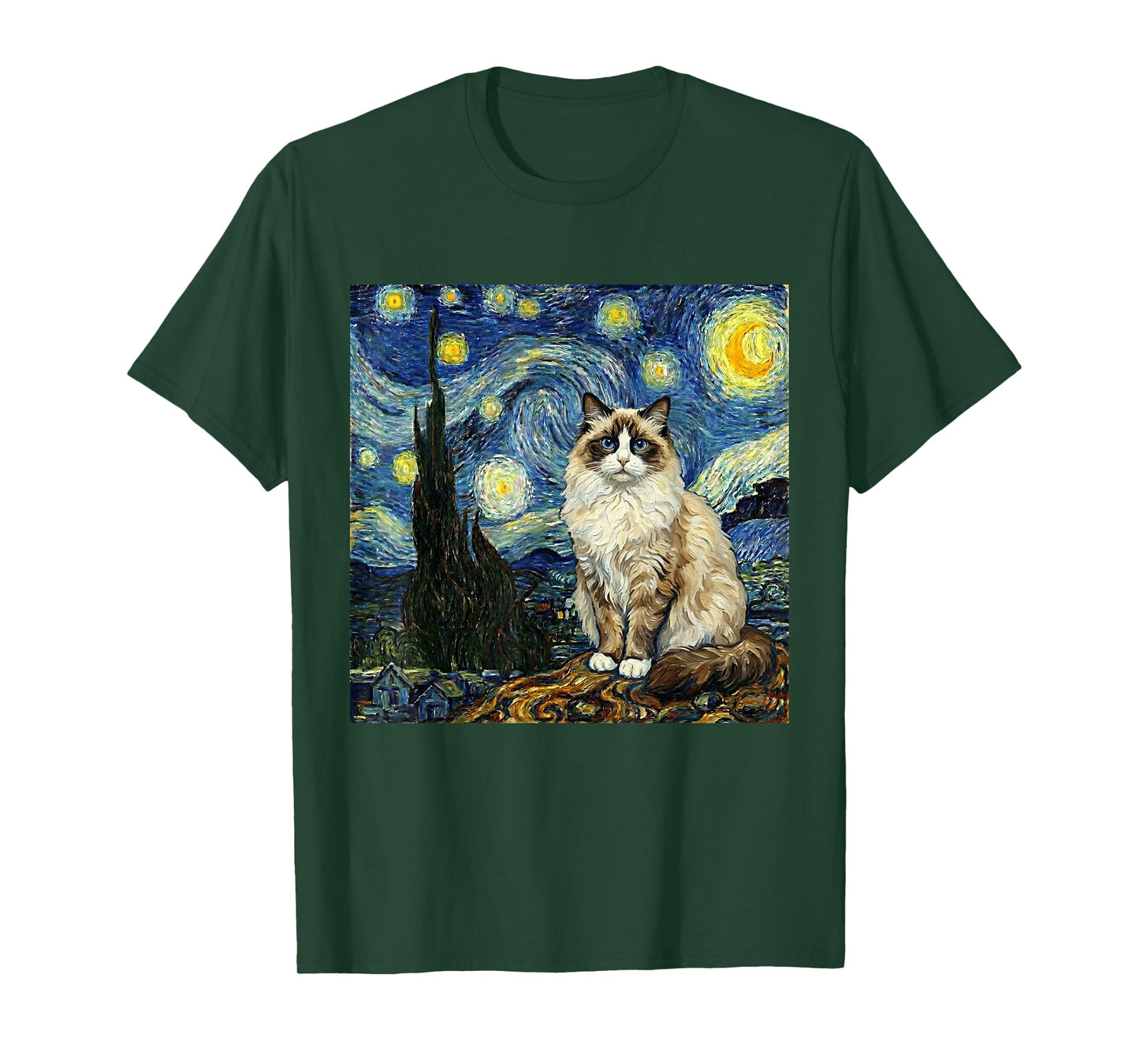 Van Gogh Art Starry Night - Funny Ragdoll Cat Artistic T-Shirt