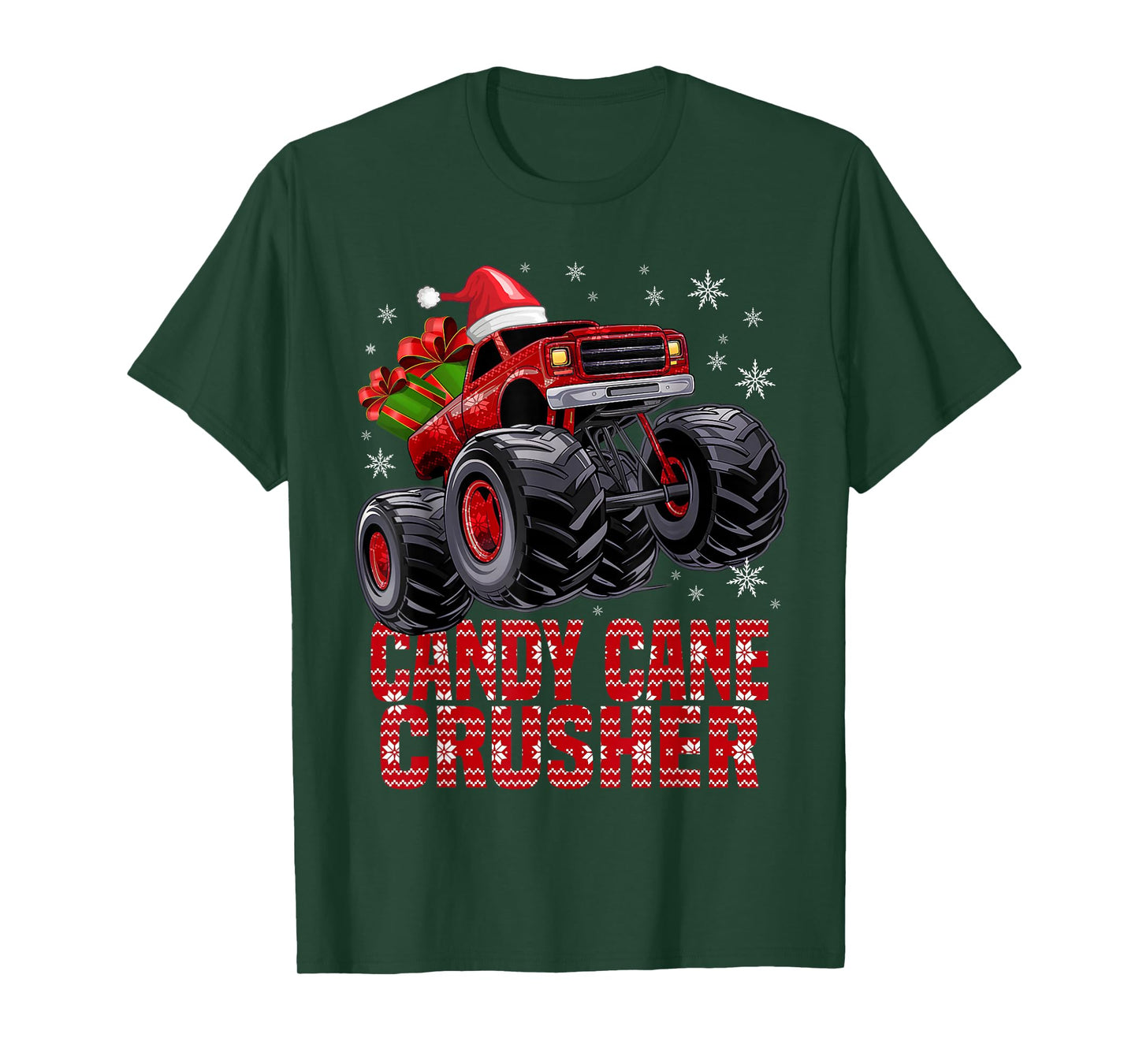 Kids Christmas Candy Cane Crusher Xmas Monster Truck T-Shirt