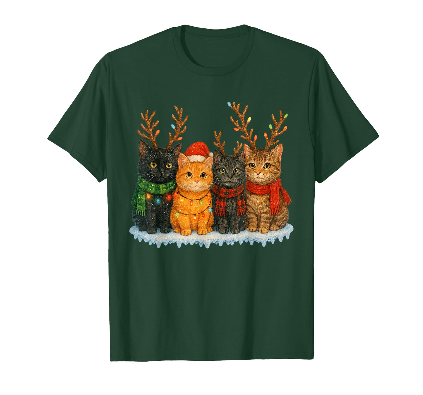 Cute Cats Santa Christmas Lights Holiday Kitten Pets Xmas T-Shirt