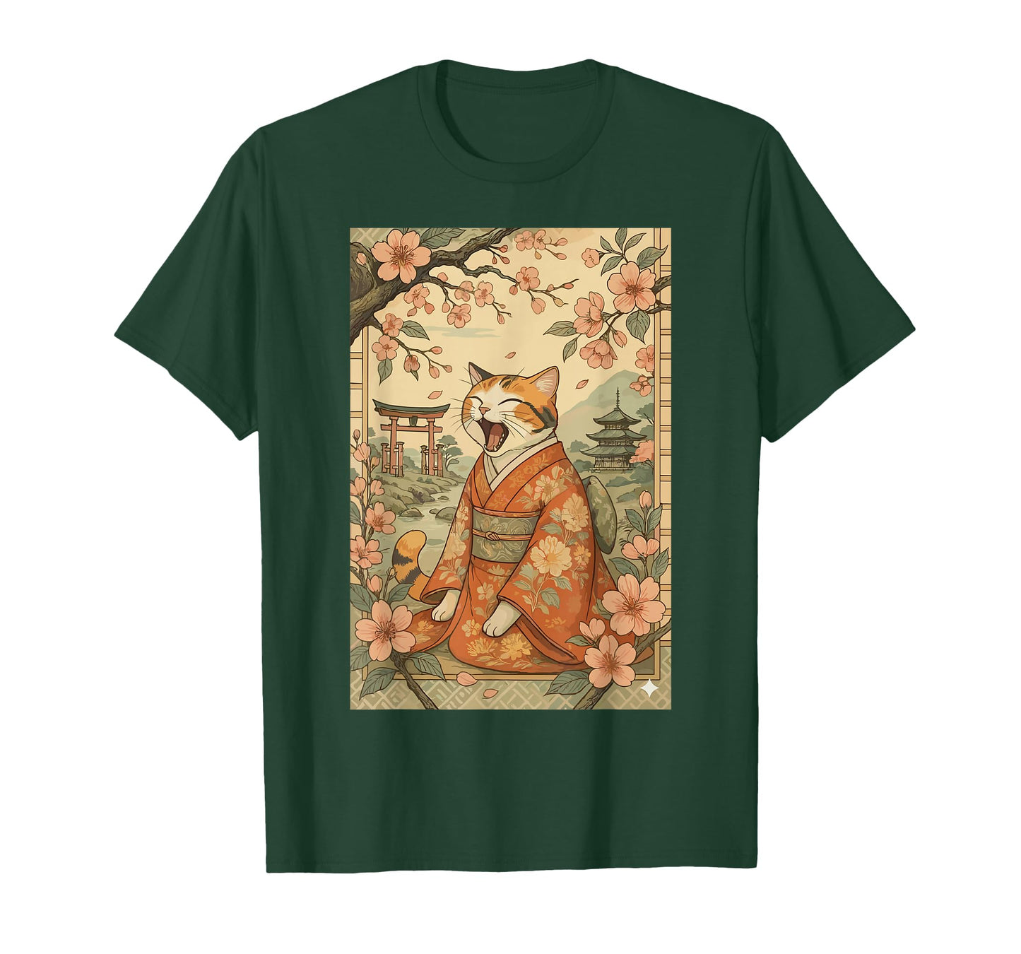 Funny Cat Shirt in Kimono Cherry Blossom Japanese Art T-Shirt