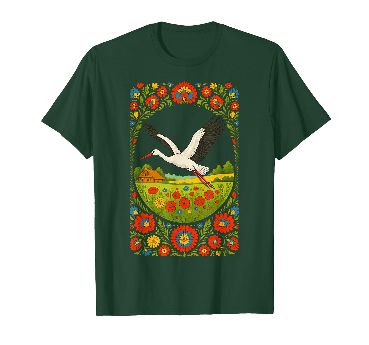 Polish Stork Folk Art Polska Countryside Design T-Shirt