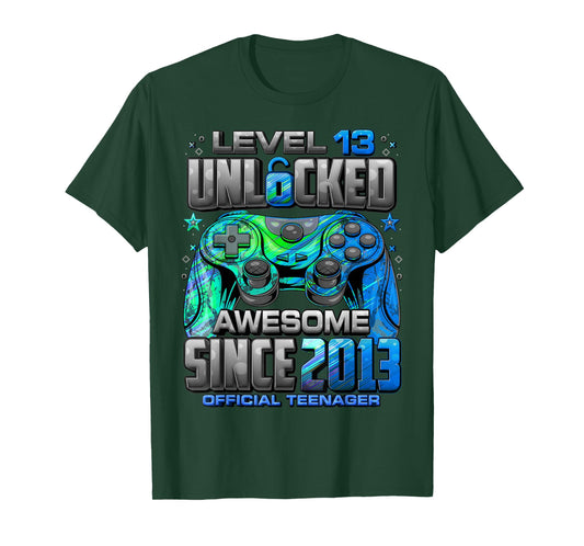 Level 13 Unlocked Awesome Since 2013 13th Birthday Gaming T-Shirt