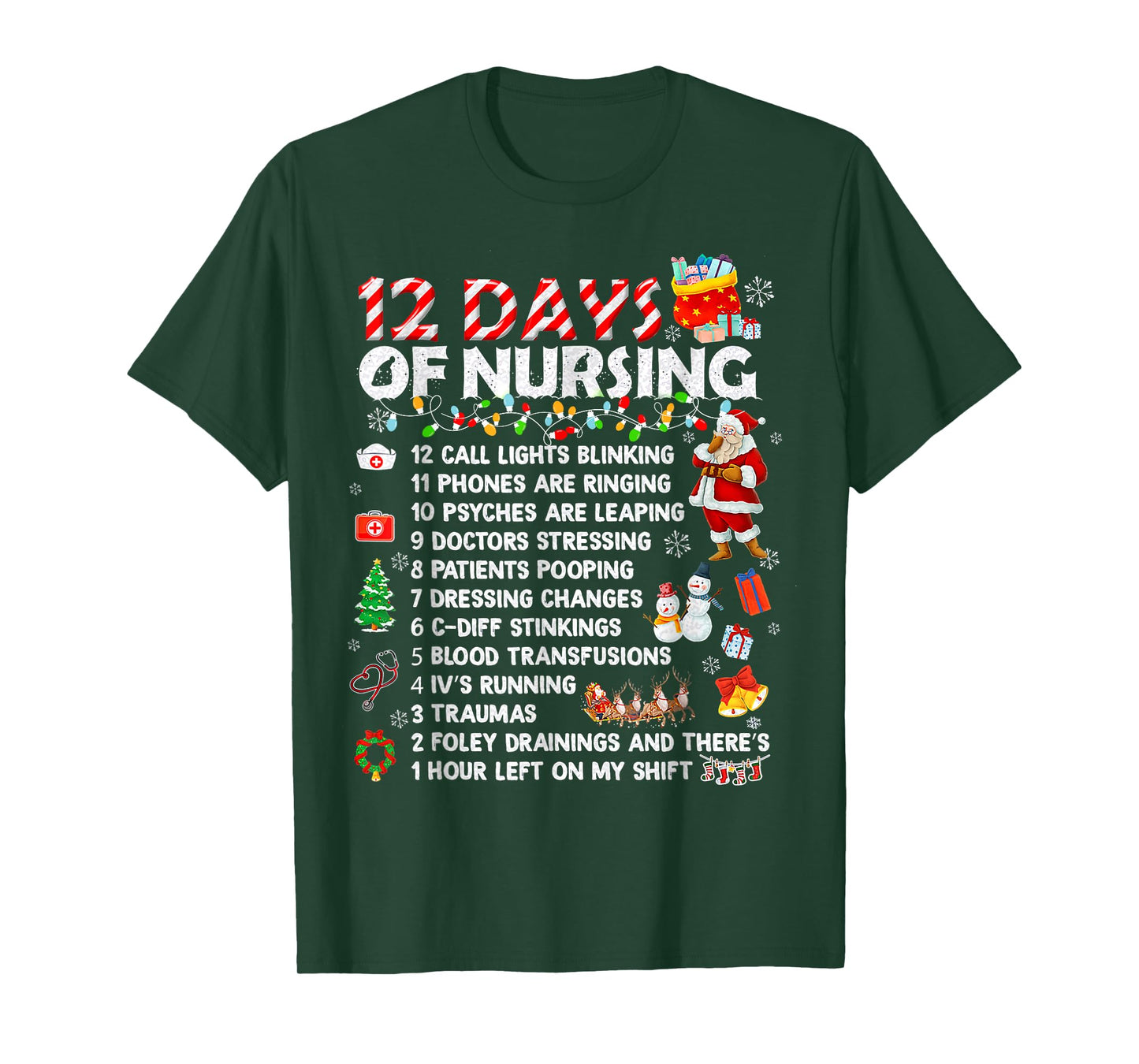 Nurses Merry Christmas Funny 12 Days of Nursing Xmas Women T-Shirt