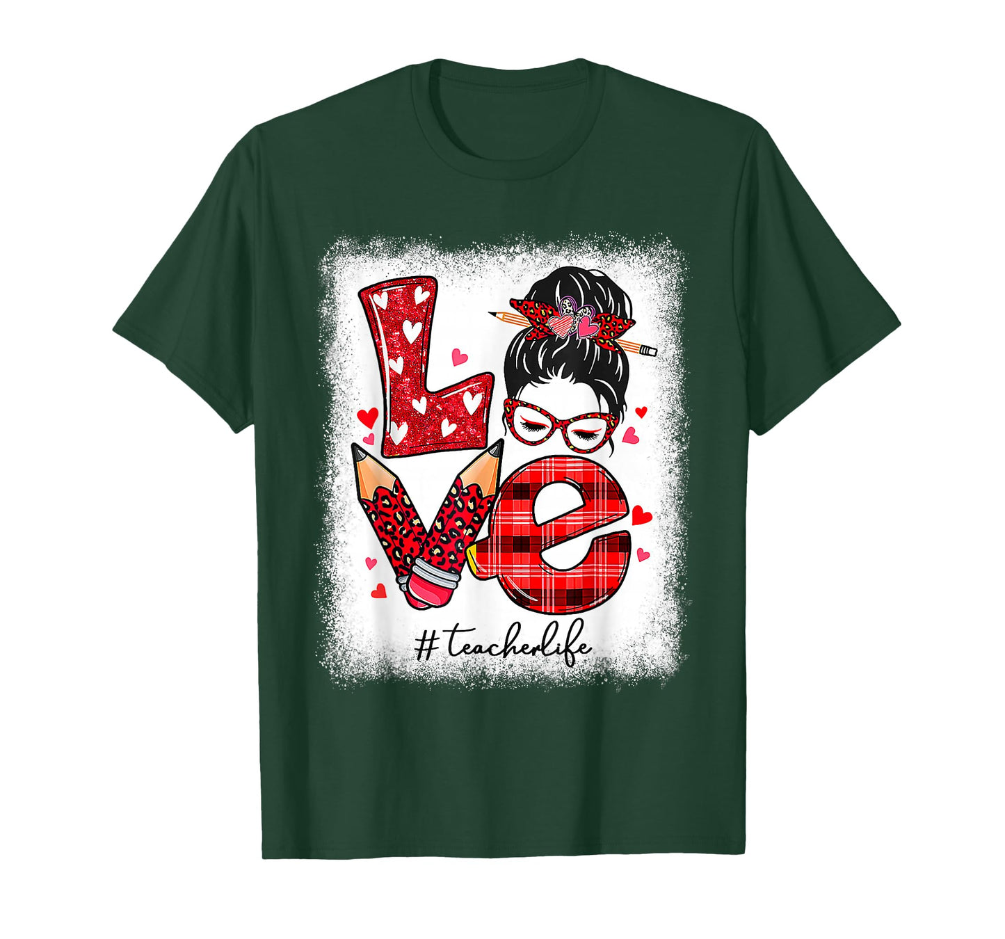 Funny Teacher Life Leopard Messy Bun Valentines Day T-Shirt