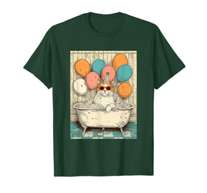 Cat Birthday Party Balloons Bathtub Art Print T-Shirt