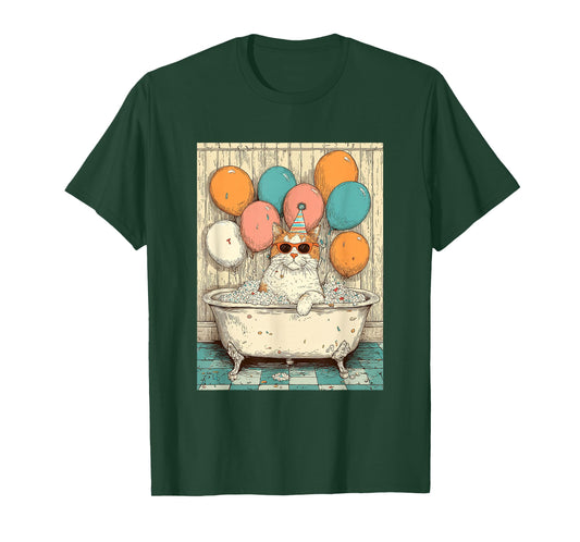 Cat Birthday Party Balloons Bathtub Art Print T-Shirt