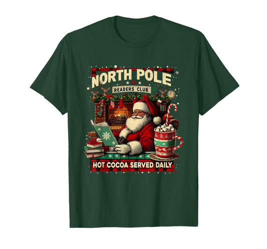North Pole Readers Club Cozy Christmas Design T-Shirt