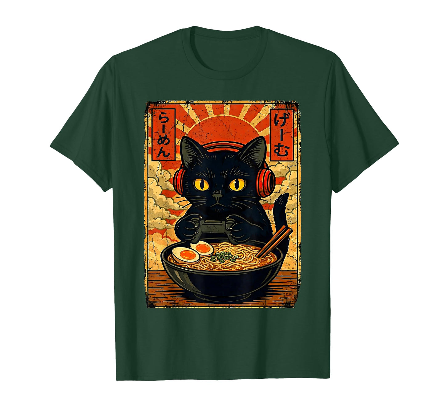 Funny Cat Gamer Gifts Men Anime Kawaii Gaming Headset Cat T-Shirt