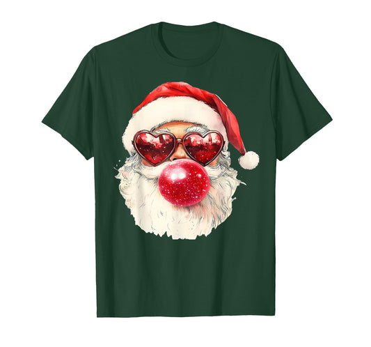 Cute Retro Santa Christmas Blowing Bubble Gum Vintage Girly T-Shirt