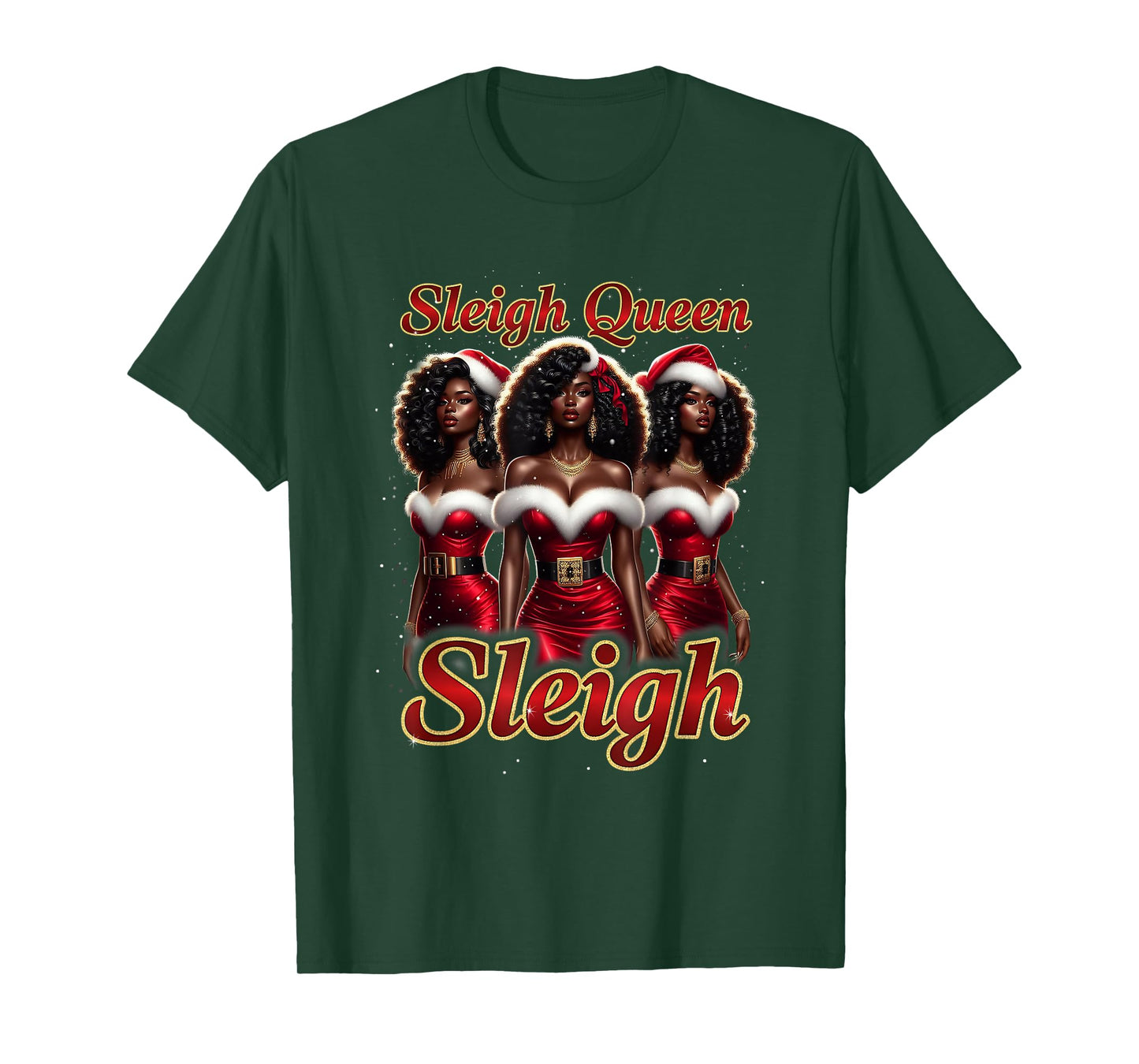 Sleigh Queen Christmas African American Melanin Afro T-Shirt