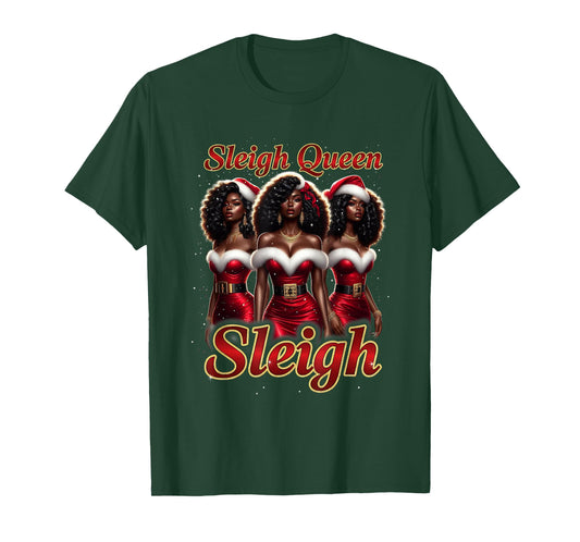 Sleigh Queen Christmas African American Melanin Afro T-Shirt
