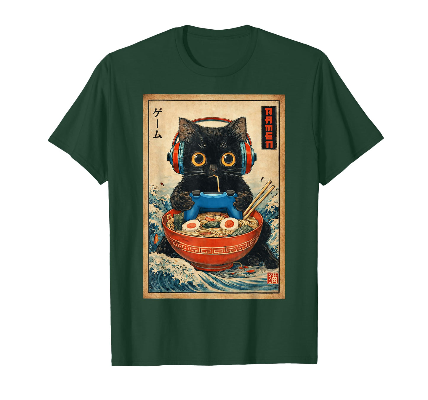 Cat Ramen Japanese Funny Graphic Tees Kawaii Cat Anime Gifts T-Shirt