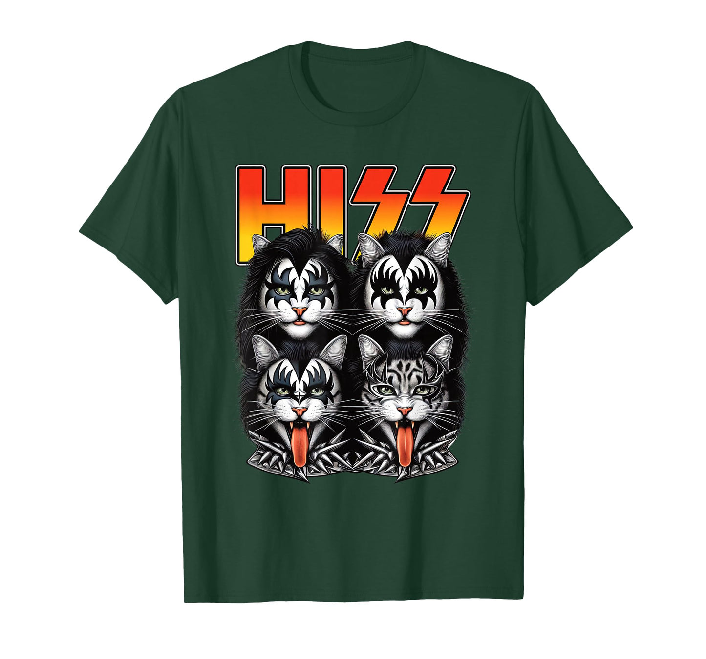 Funny Hiss Cats Band Parody 70s Music Lover Cat Face Graphic T-Shirt