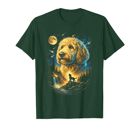 Goldendoodle Howling to The Moon Vintage 90s Funny Dog T-Shirt
