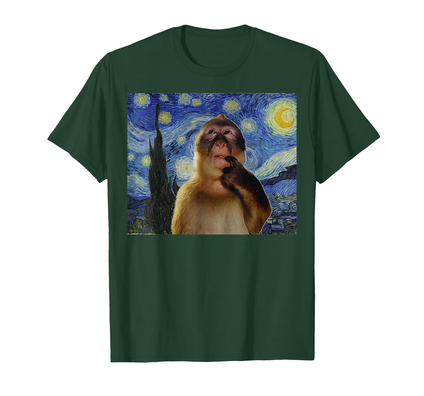 Monkey Thinking Funny Starry Night Monkey Meme Brainrot Gift T-Shirt