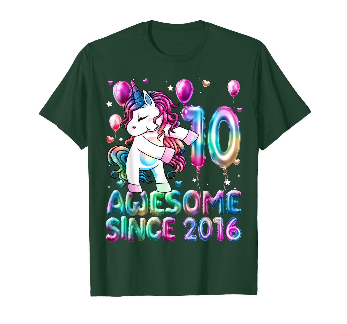 10 Year Old Awesome Since 2016 Unicorn 10th Birthday Girl T-Shirt