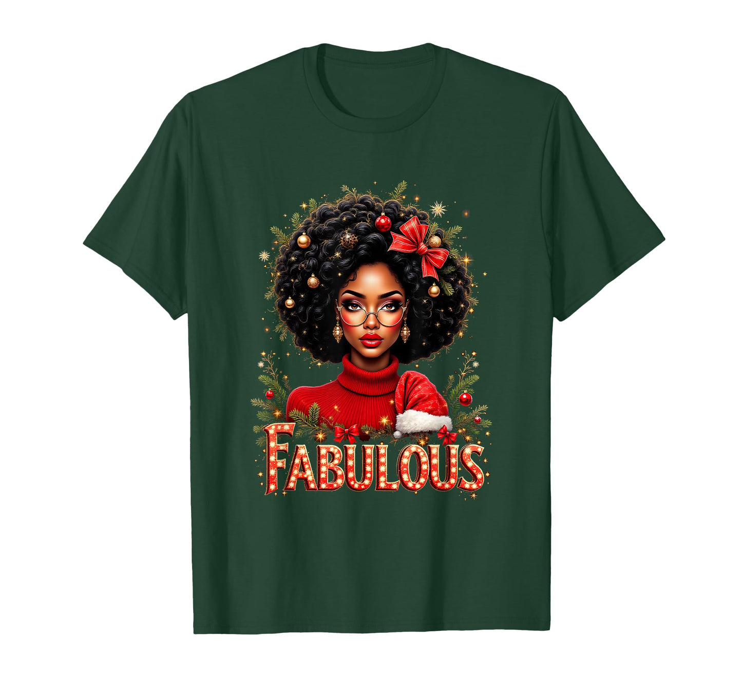 Christmas African American Melanin Afro Sleigh Queen T-Shirt