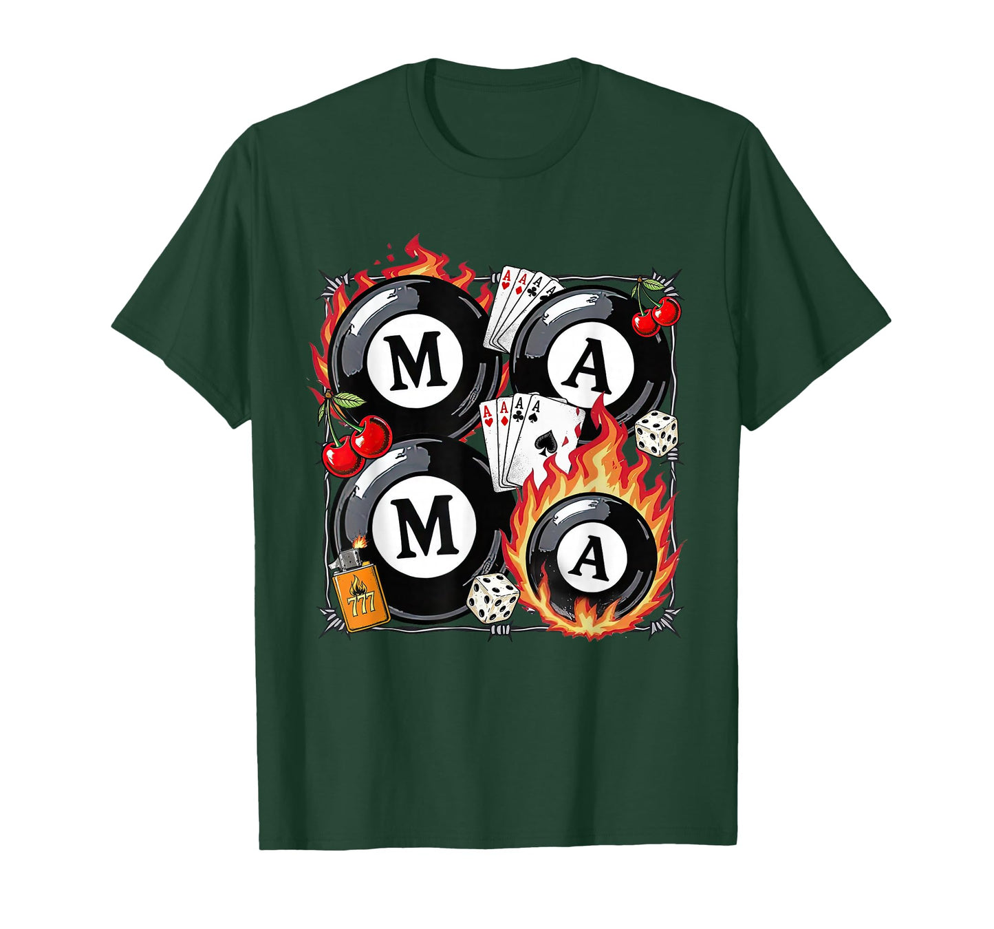 Lucky Mama Billiard 8 Balls Cherry Mother's Day Mom Life T-Shirt
