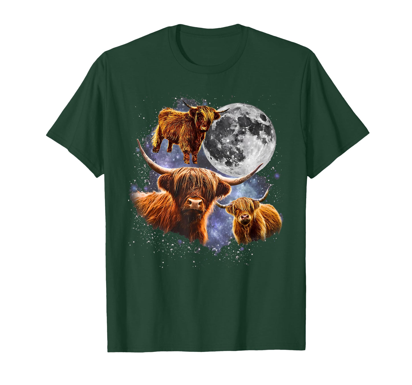 Three Highland Cows Scottish Moon Retro Graphic Farm Western T-Shirt
