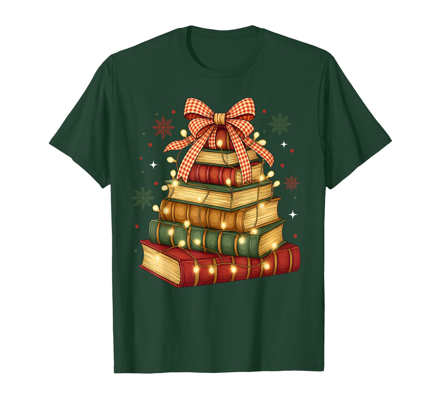 Merry Christmas Book Tree & Bow Reading Retro Xmas Teachers T-Shirt