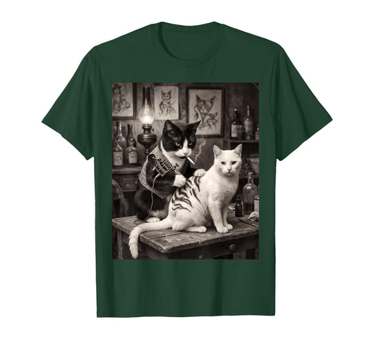 Cat Smoking Tattoo Vintage Inked Kitty Artist Funny Meme T-Shirt