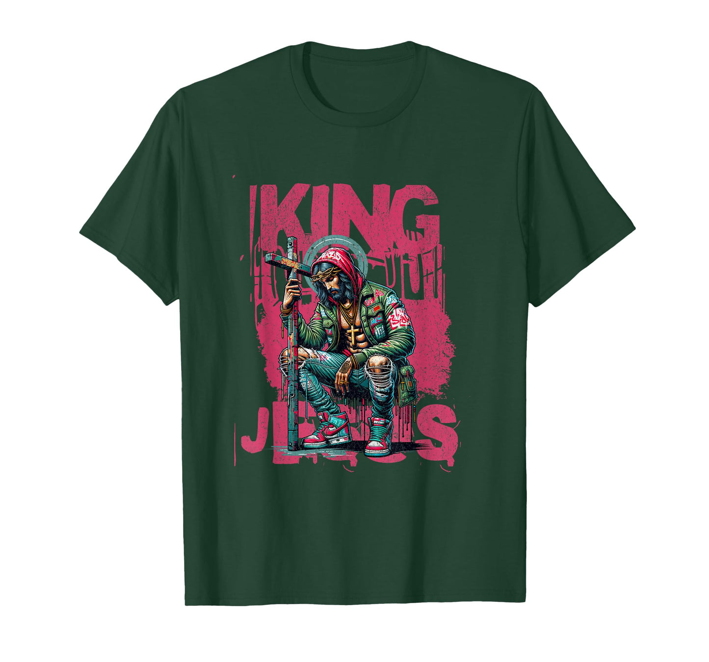 King Jesus Christian Faith | Christ with Cross for Men Women T-Shirt