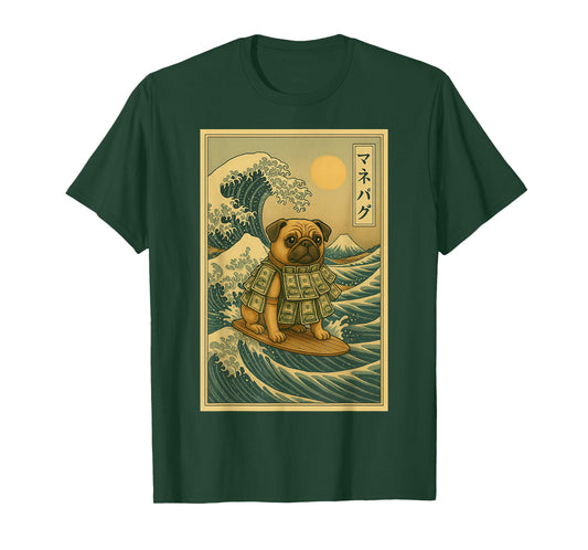 Money Puggy Great Wave Off Kanagawa - Dog Pug Brainrot Meme T-Shirt