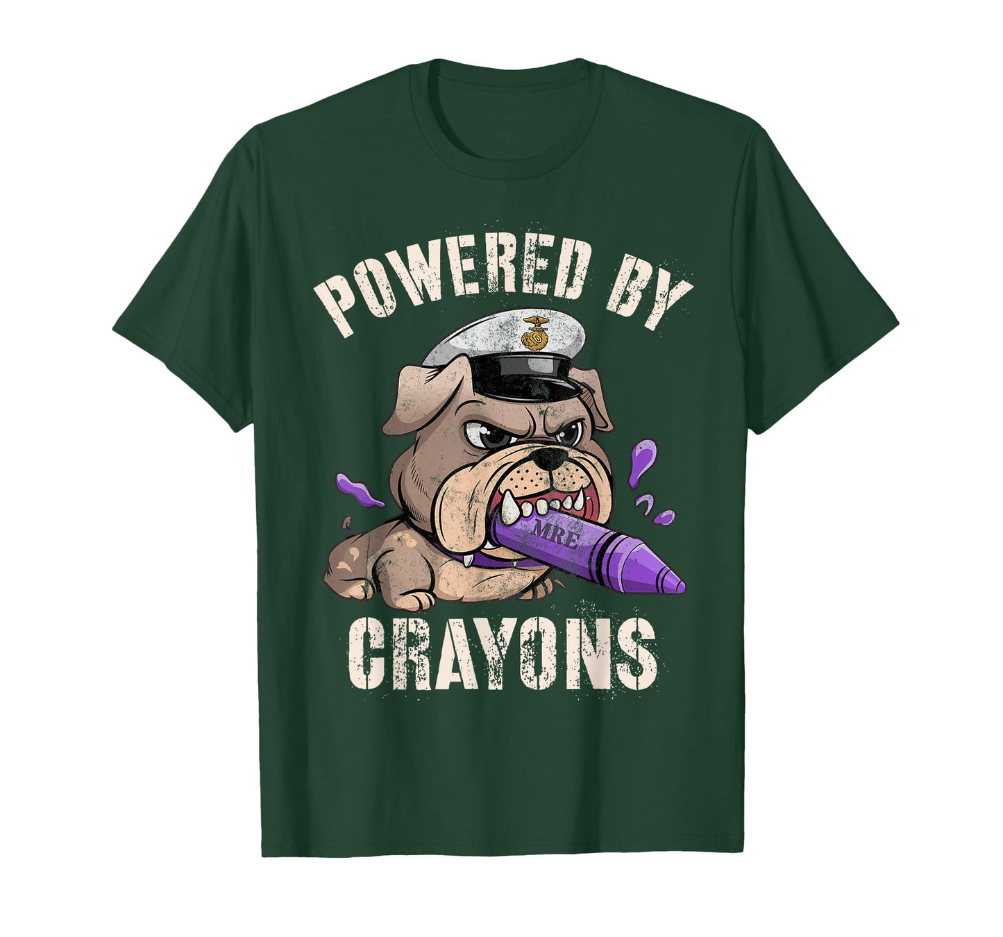 Funny Powered by Crayons Bulldog Officer Jarhead Military T-Shirt