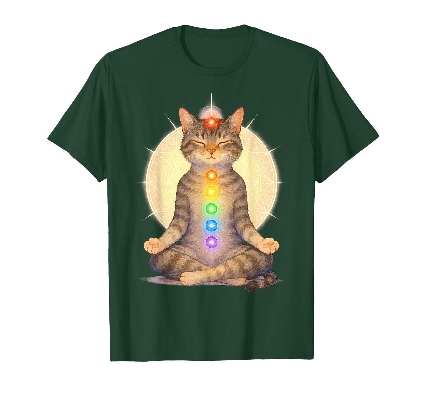 Meditating Chakra Cat Yoga Spiritual Cat Lovers Mandala T-Shirt