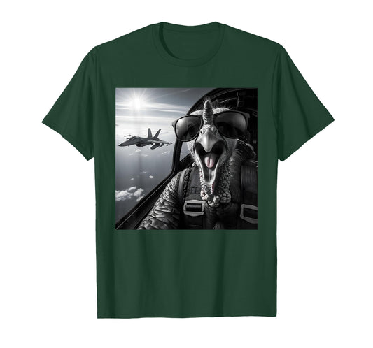Funny Turkey Selfie Inside a Military Aircraft Thanksgiving T-Shirt