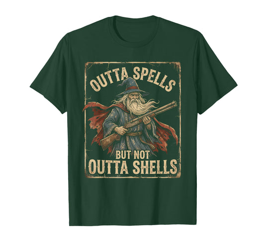 Outta Spells But Not Outta Shells Vintage Wizard T-Shirt