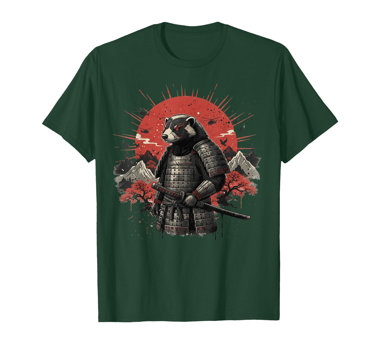 Cool Samurai Honey Badger Warrior Japanese Sunset Graphic T-Shirt