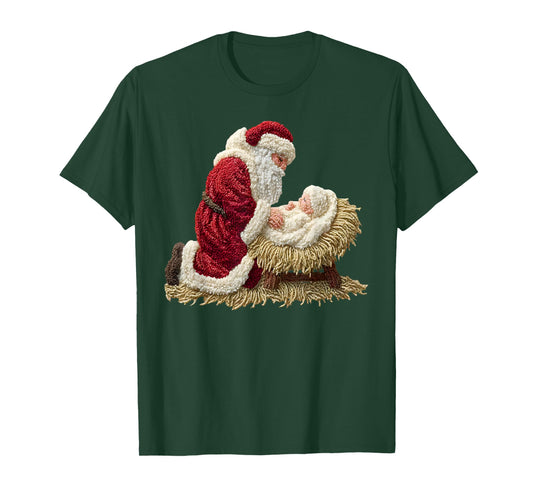 Every Knee Shall Bow Santa Jesus Christian Holiday Christmas T-Shirt