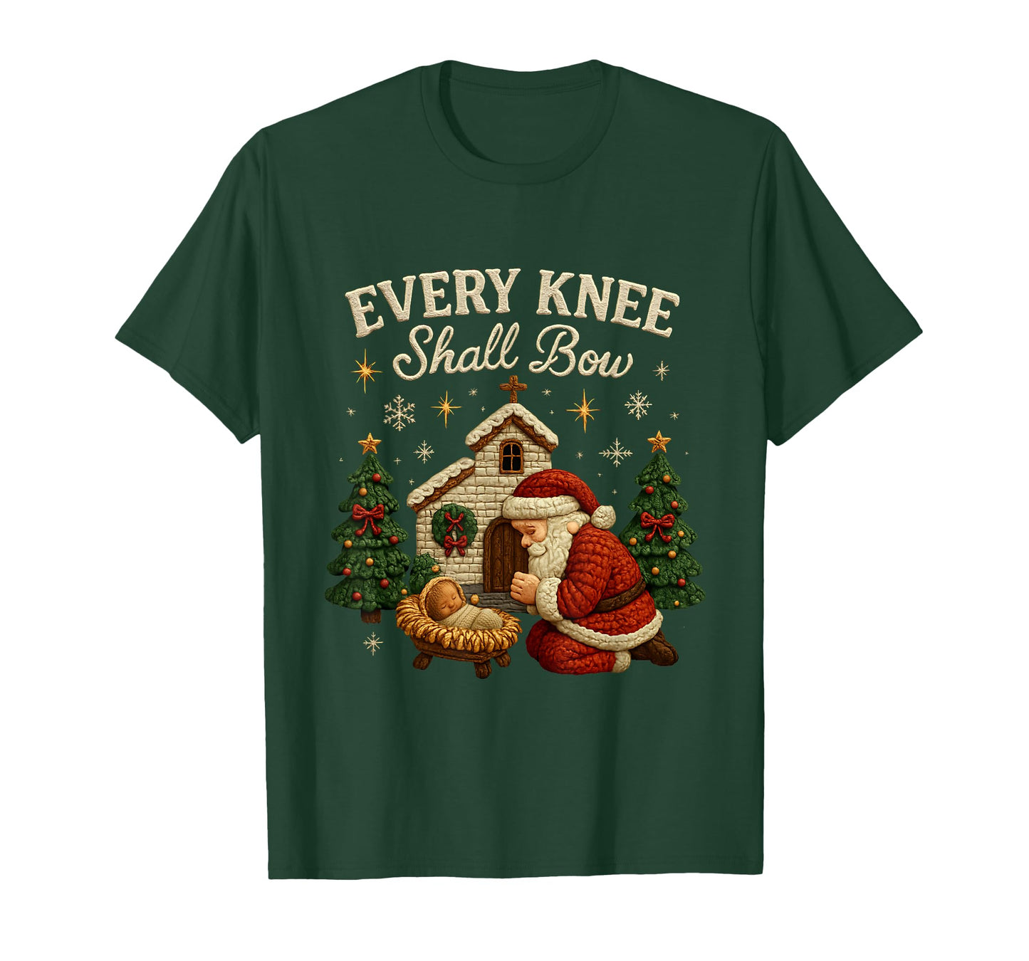 Every Knee Shall Bow Christmas Nativity Design T-Shirt