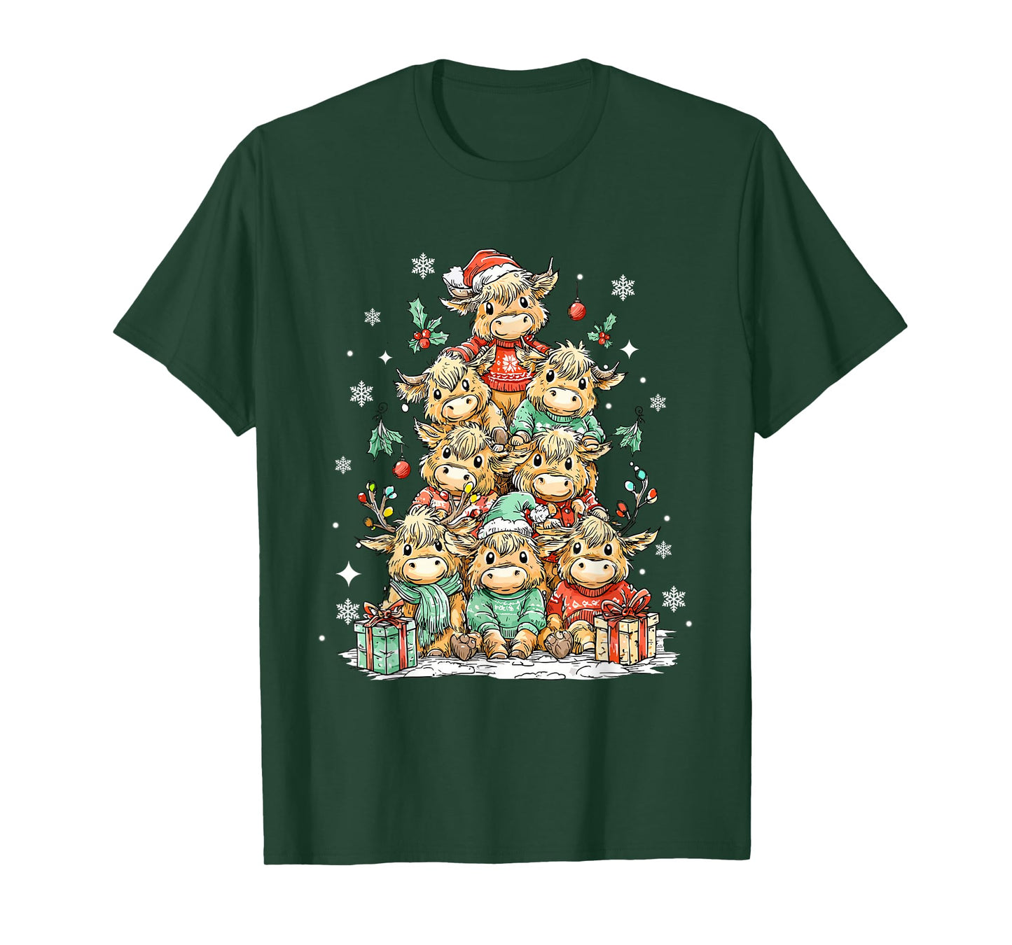Santa Cow Christmas Tree Highland Cow Meme Western Cow Farm T-Shirt