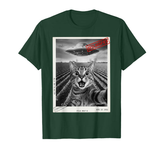 Cat Selfie UFO Alien Funny Surprised Cat Meme Men Women Kid T-Shirt