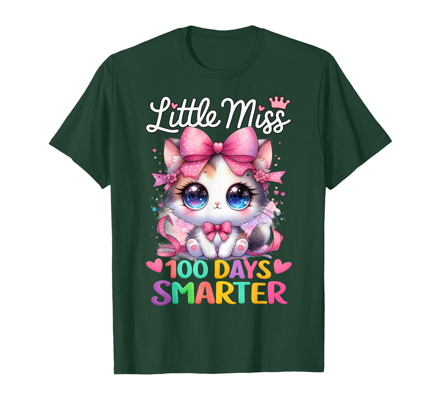 Little Miss 100 Days Smarter 100 Days of School Cat for Gril T-Shirt