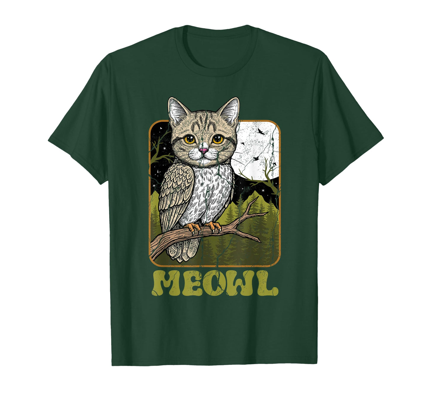 Funny Cat Owl Meme Meowl Internet Brainrot Cursed Vintage T-Shirt