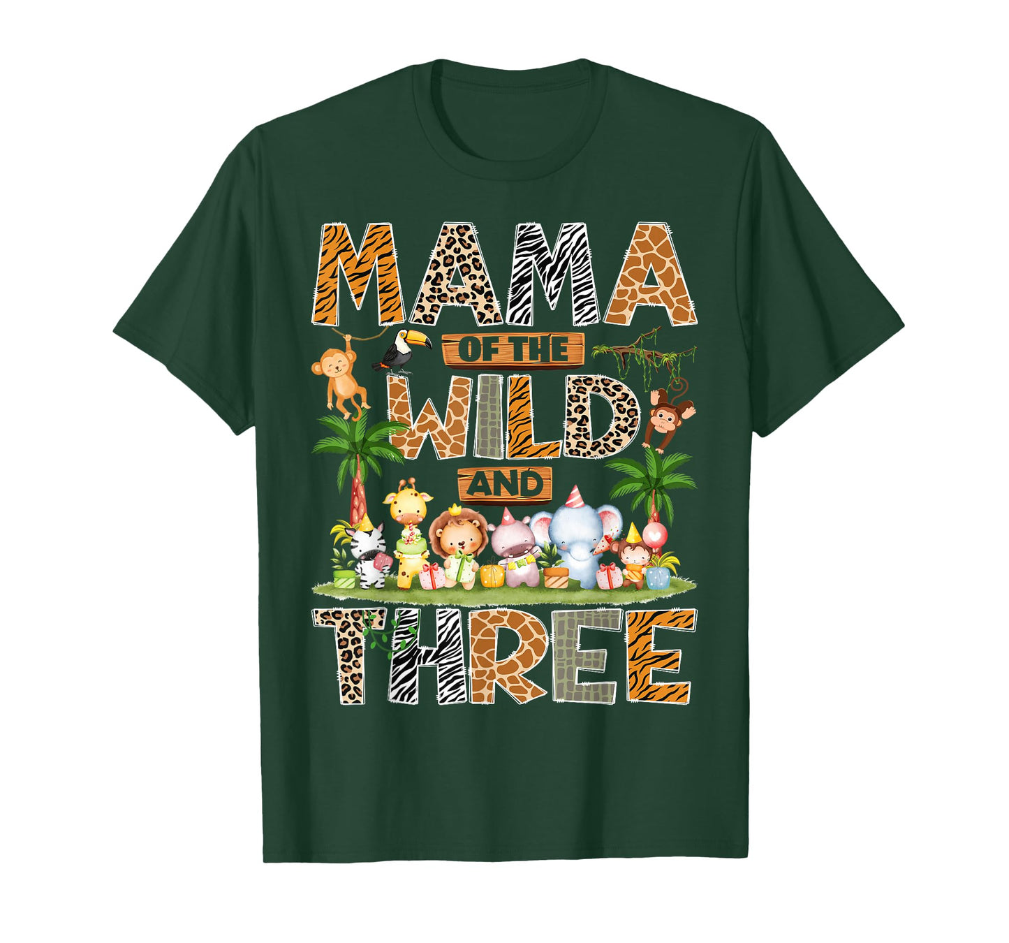 Mama of The Wild & Three 3rd Birthday Boy Safari Jungle T-Shirt