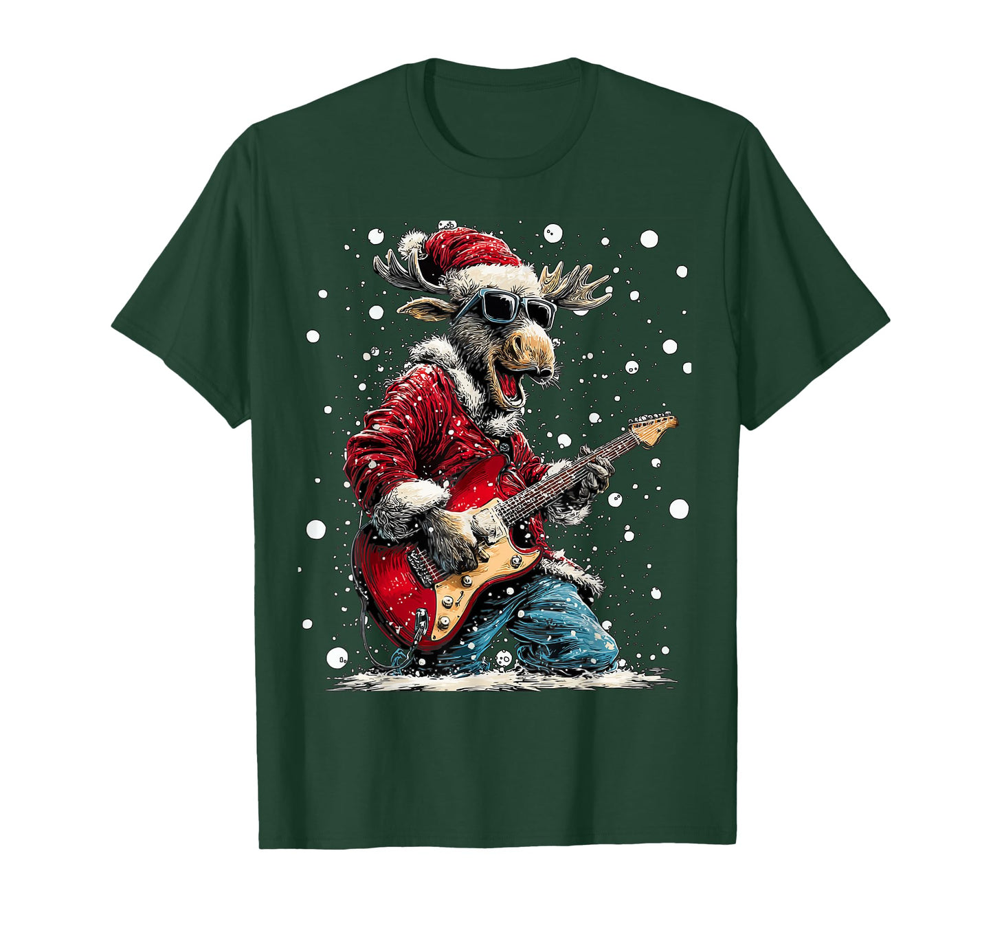 Christmas Moose Playing Guitar Funny Musician Animal Music T-Shirt