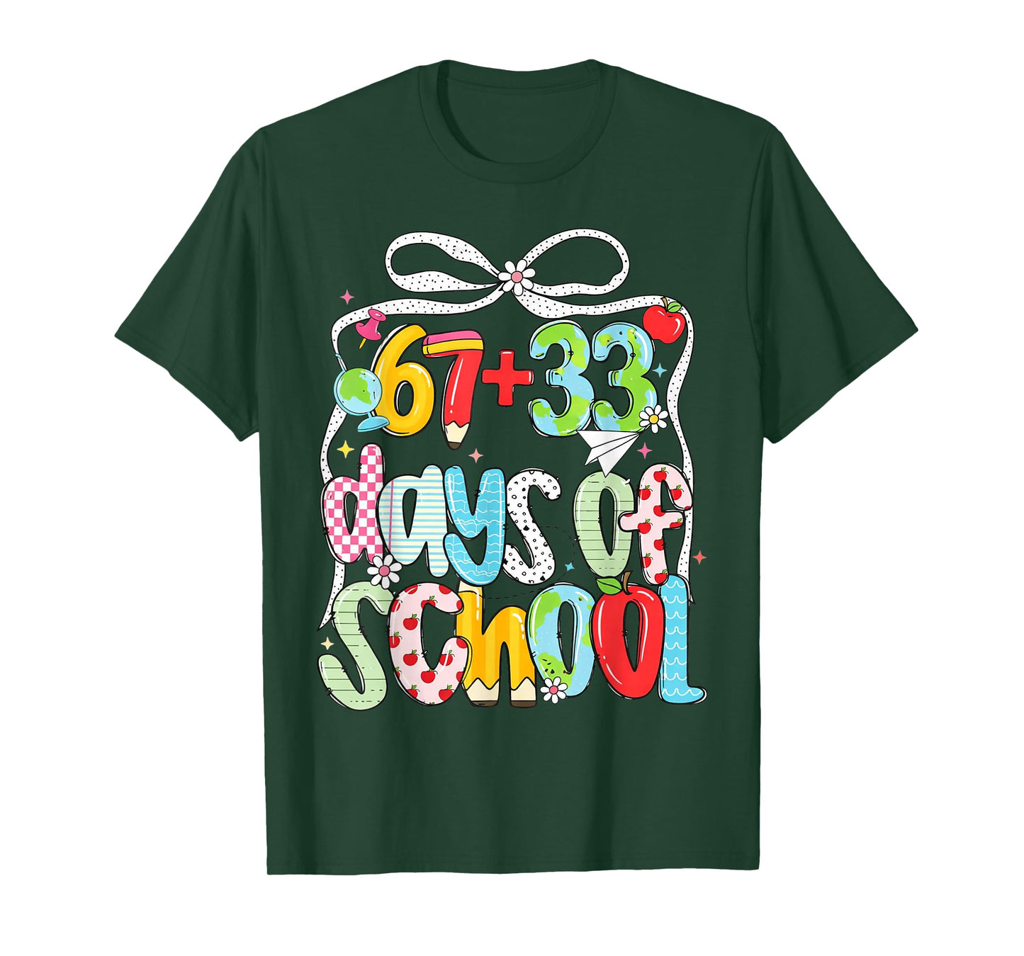 Preppy 67+33 Days of School Bow 100 Days Classroom T-Shirt