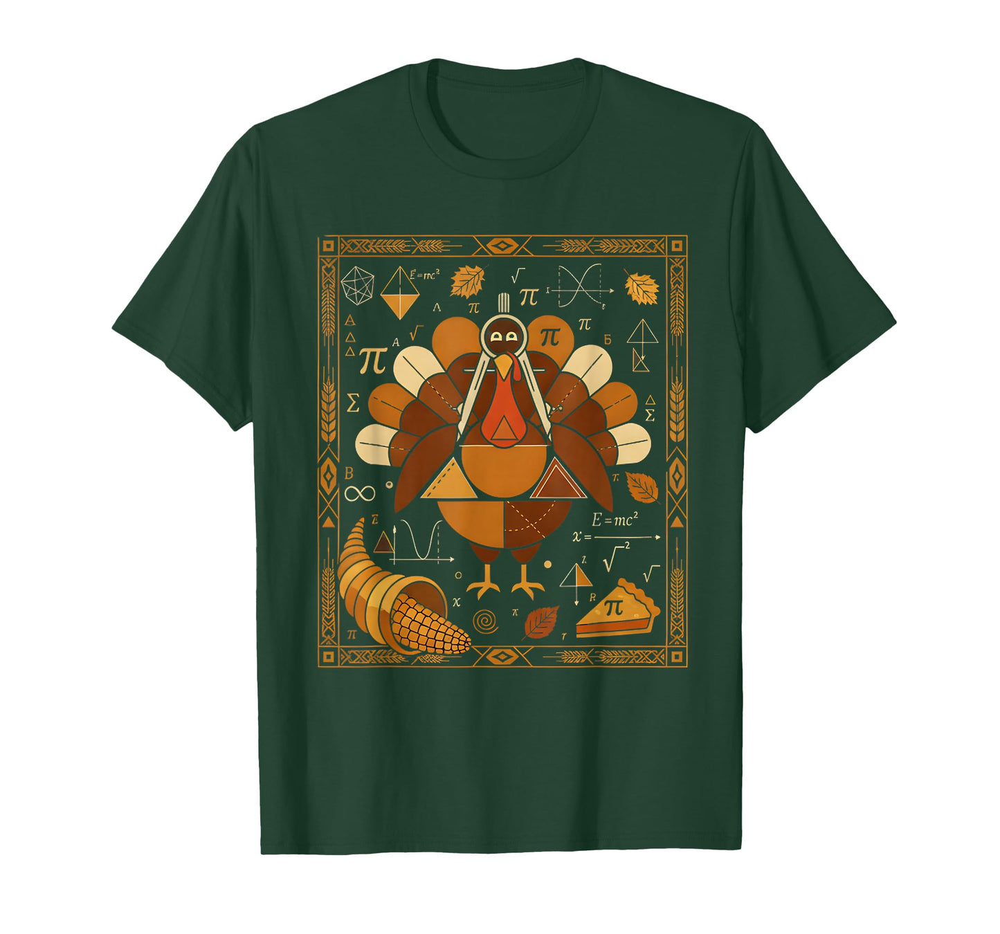 Funny Math Turkey Teacher Thanksgiving Geometric Pi Equation T-Shirt