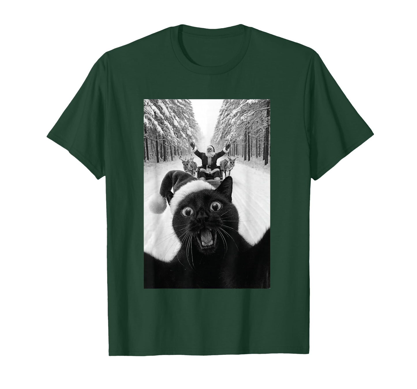 Funny Black Cat Selfie with Santa Christmas T-Shirt