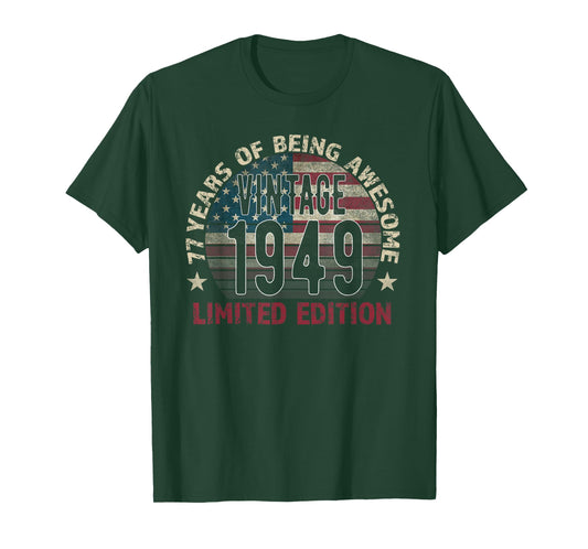 77th Birthday Gift Men Vintage Born 1949 Turning 77 Year Old T-Shirt