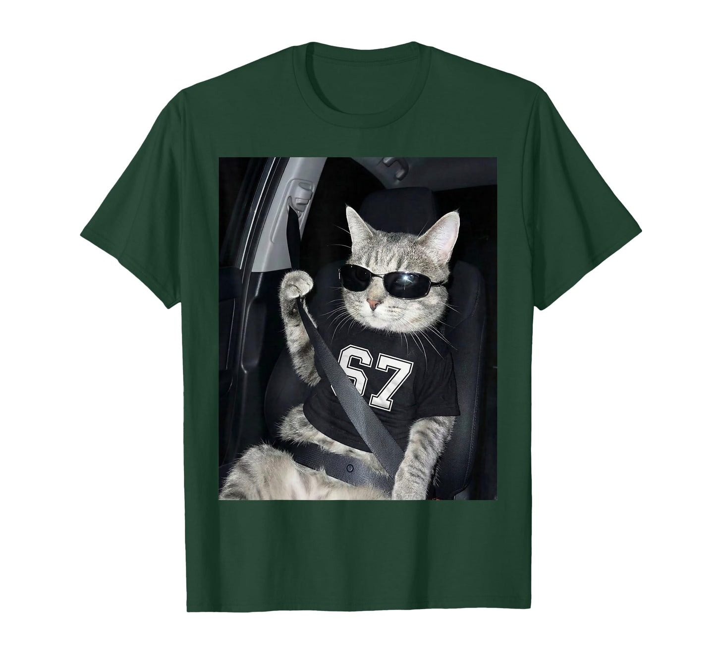 67 Cat Wearing Sunglasses Gen Alpha Funny Six Seven 6 7 Meme T-Shirt
