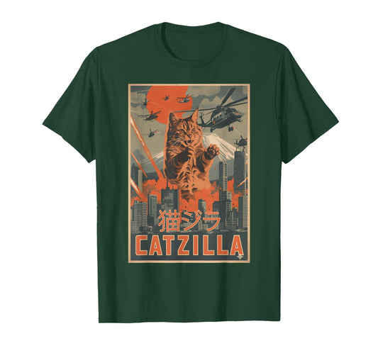 Catzilla Cat Japanese Art Funny Cat Gifts for Men Women Kids T-Shirt