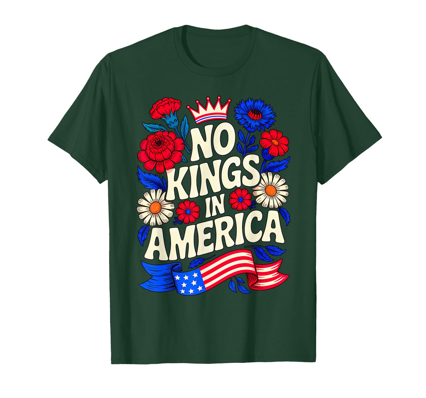 No Kings in American Pro-Democracy Retro Floral Shirt Womens T-Shirt