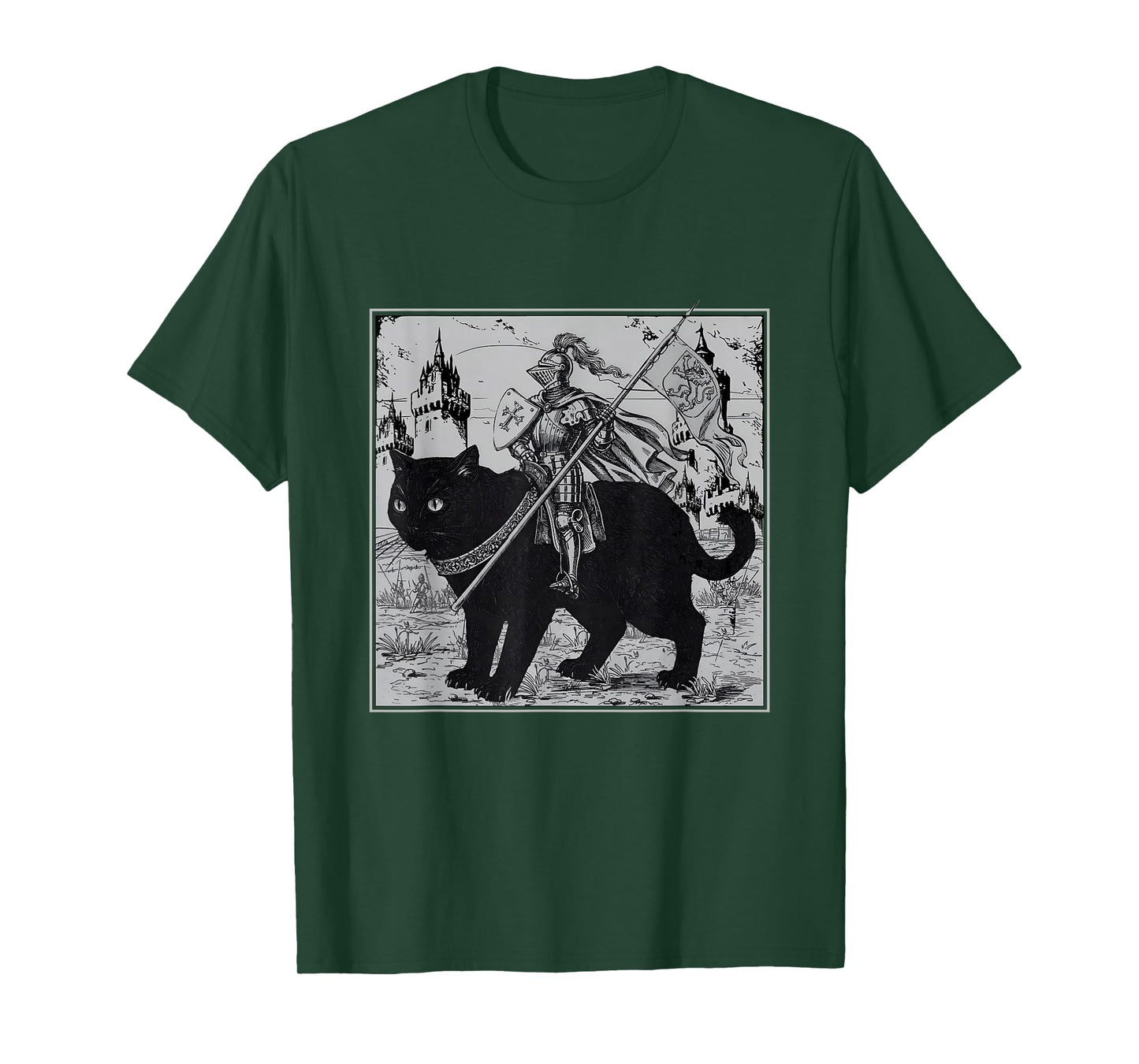 Knight Cat Rider Vintage 90s Medieval Knight Riding Cat T-Shirt